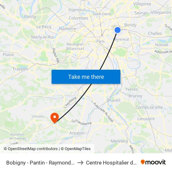 Bobigny - Pantin - Raymond Queneau to Centre Hospitalier de Bligny map