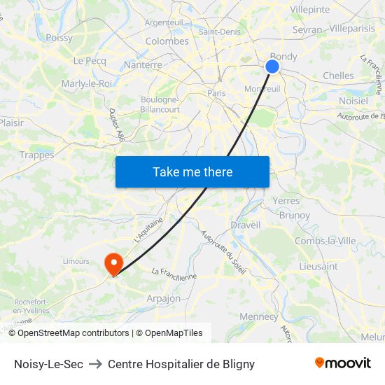 Noisy-Le-Sec to Centre Hospitalier de Bligny map