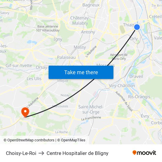 Choisy-Le-Roi to Centre Hospitalier de Bligny map