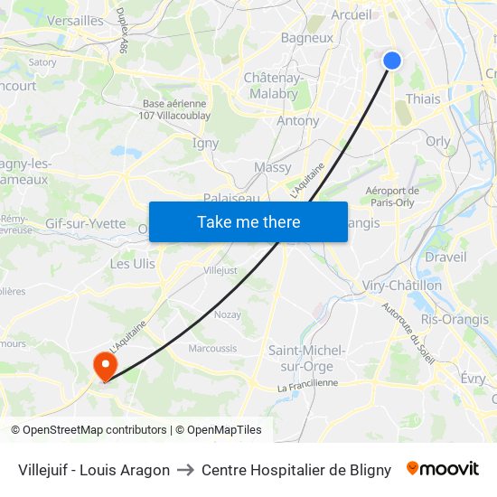 Villejuif - Louis Aragon to Centre Hospitalier de Bligny map