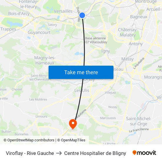 Viroflay - Rive Gauche to Centre Hospitalier de Bligny map
