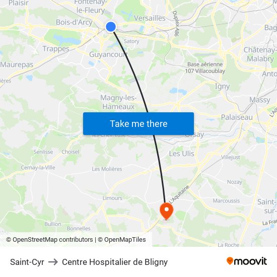 Saint-Cyr to Centre Hospitalier de Bligny map