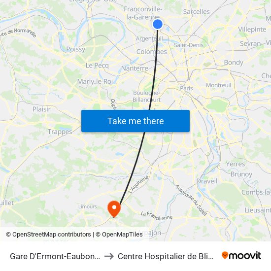 Gare D'Ermont-Eaubonne to Centre Hospitalier de Bligny map