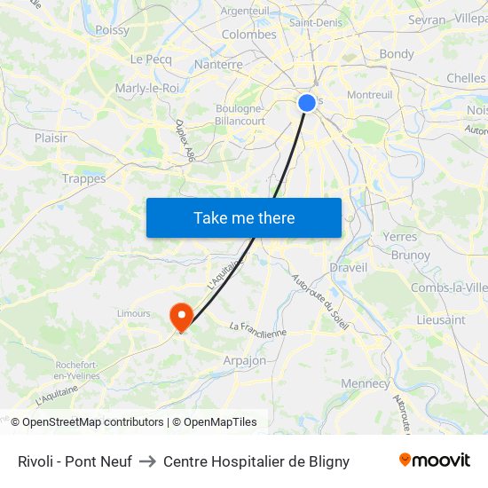 Rivoli - Pont Neuf to Centre Hospitalier de Bligny map