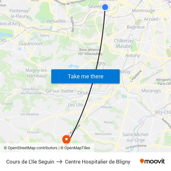 Cours de L'Ile Seguin to Centre Hospitalier de Bligny map