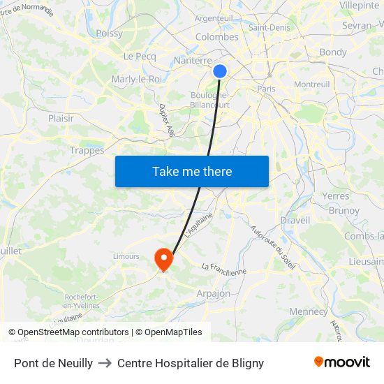 Pont de Neuilly to Centre Hospitalier de Bligny map