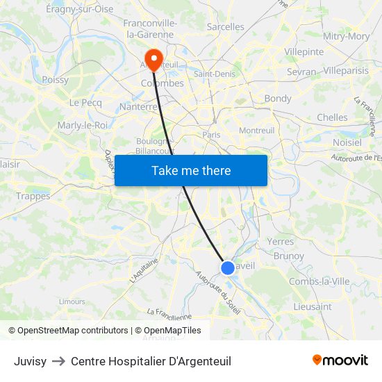 Juvisy to Centre Hospitalier D'Argenteuil map