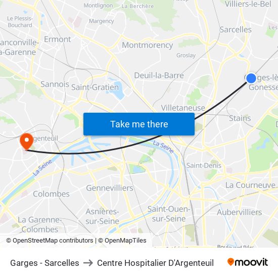 Garges - Sarcelles to Centre Hospitalier D'Argenteuil map