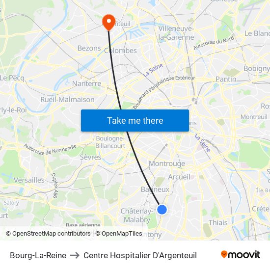 Bourg-La-Reine to Centre Hospitalier D'Argenteuil map