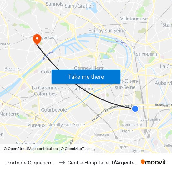 Porte de Clignancourt to Centre Hospitalier D'Argenteuil map