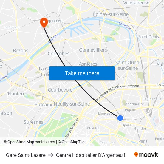 Gare Saint-Lazare to Centre Hospitalier D'Argenteuil map
