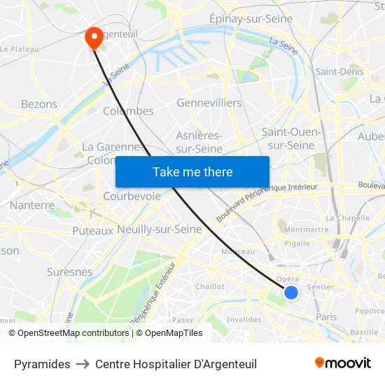 Pyramides to Centre Hospitalier D'Argenteuil map