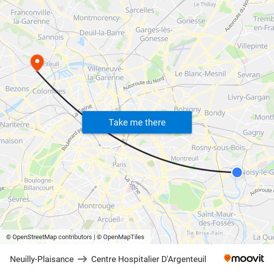 Neuilly-Plaisance to Centre Hospitalier D'Argenteuil map