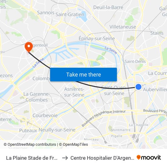 La Plaine Stade de France to Centre Hospitalier D'Argenteuil map