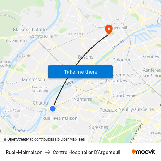 Rueil-Malmaison to Centre Hospitalier D'Argenteuil map