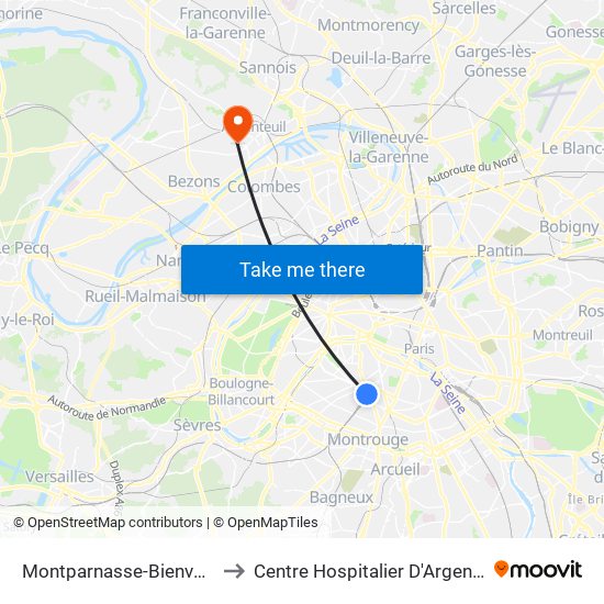 Montparnasse-Bienvenue to Centre Hospitalier D'Argenteuil map