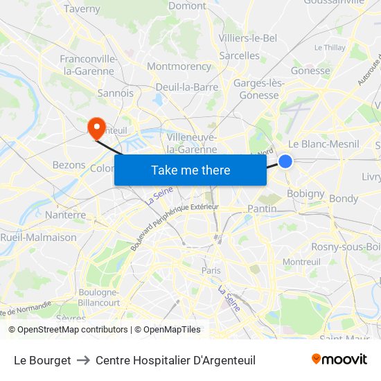 Le Bourget to Centre Hospitalier D'Argenteuil map
