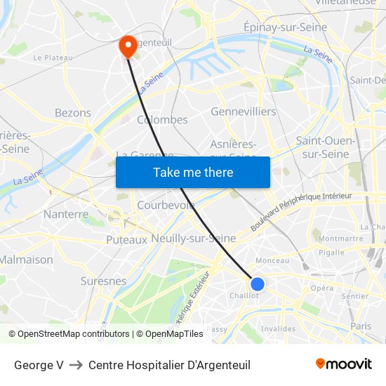 George V to Centre Hospitalier D'Argenteuil map