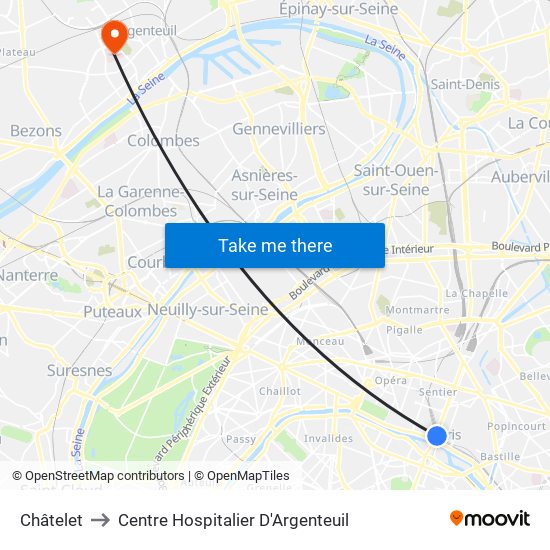 Châtelet to Centre Hospitalier D'Argenteuil map