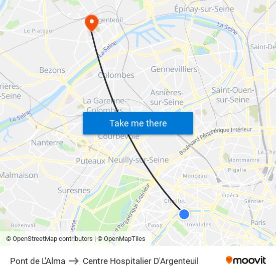 Pont de L'Alma to Centre Hospitalier D'Argenteuil map