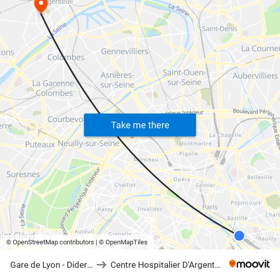 Gare de Lyon - Diderot to Centre Hospitalier D'Argenteuil map