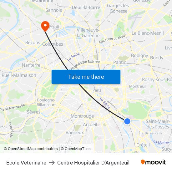 École Vétérinaire to Centre Hospitalier D'Argenteuil map