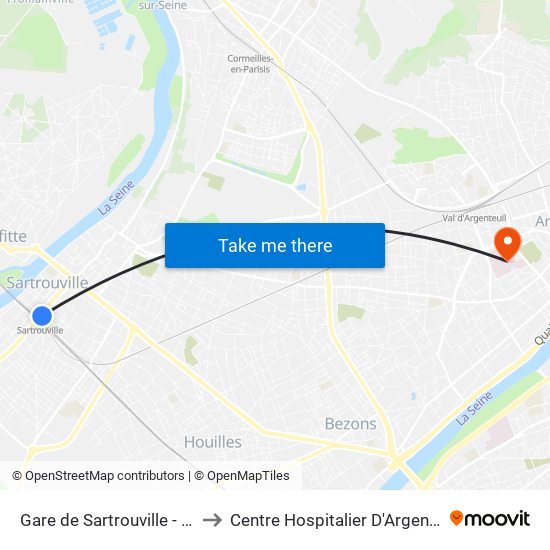 Gare de Sartrouville - RER to Centre Hospitalier D'Argenteuil map