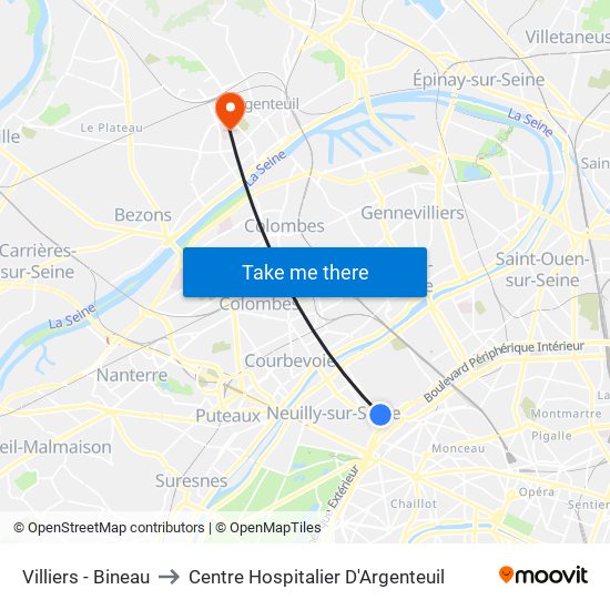 Villiers - Bineau to Centre Hospitalier D'Argenteuil map