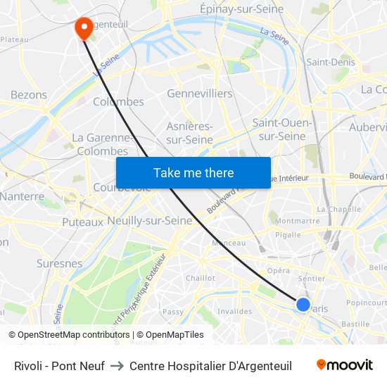 Rivoli - Pont Neuf to Centre Hospitalier D'Argenteuil map