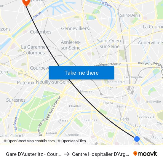 Gare D'Austerlitz - Cour Seine to Centre Hospitalier D'Argenteuil map
