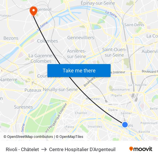 Rivoli - Châtelet to Centre Hospitalier D'Argenteuil map