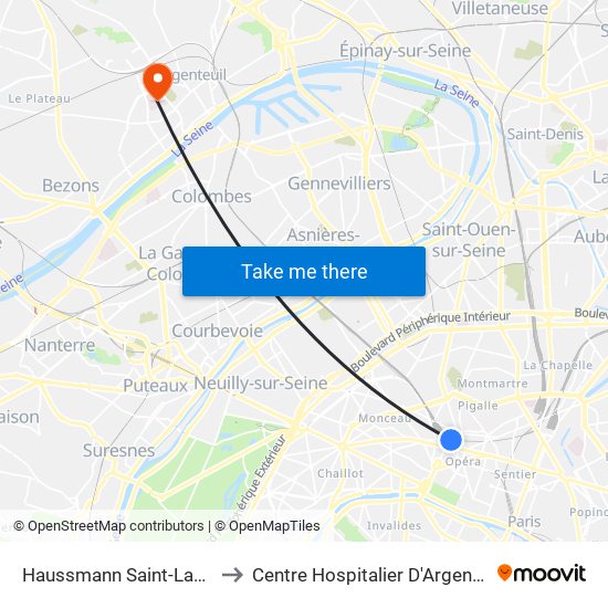 Haussmann Saint-Lazare to Centre Hospitalier D'Argenteuil map