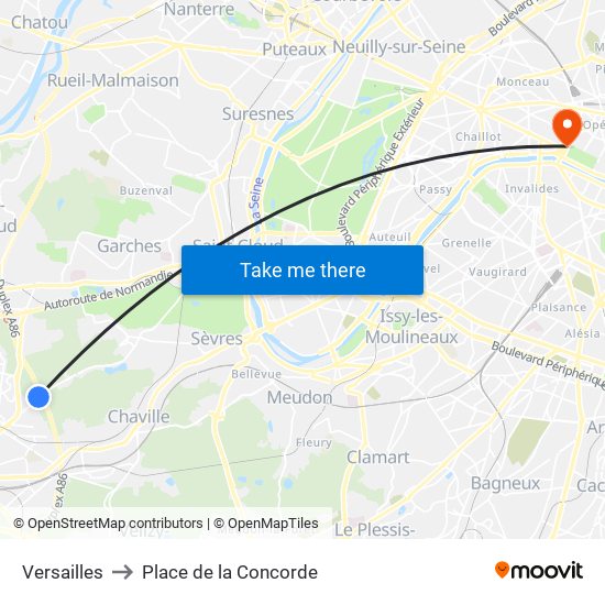 Versailles to Place de la Concorde map