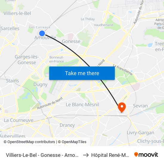 Villiers-Le-Bel - Gonesse - Arnouville to Hôpital René-Muret map