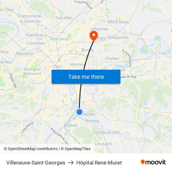 Villeneuve-Saint-Georges to Hôpital René-Muret map
