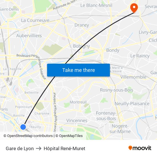Gare de Lyon to Hôpital René-Muret map