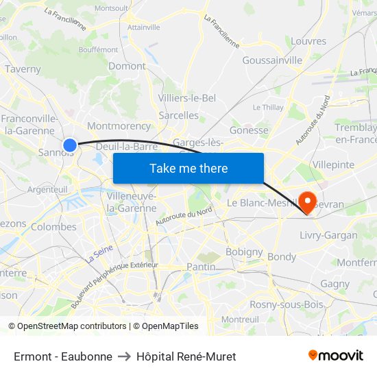 Ermont - Eaubonne to Hôpital René-Muret map