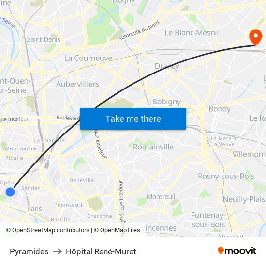 Pyramides to Hôpital René-Muret map