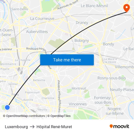 Luxembourg to Hôpital René-Muret map