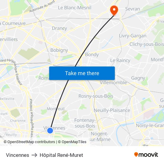 Vincennes to Hôpital René-Muret map