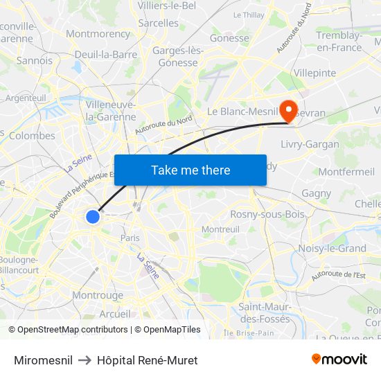 Miromesnil to Hôpital René-Muret map