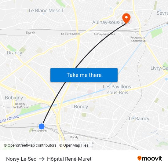 Noisy-Le-Sec to Hôpital René-Muret map