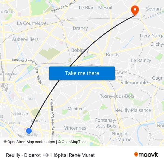 Reuilly - Diderot to Hôpital René-Muret map