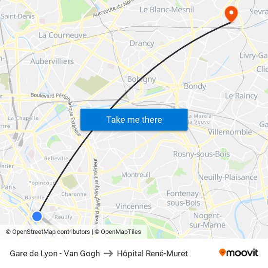 Gare de Lyon - Van Gogh to Hôpital René-Muret map