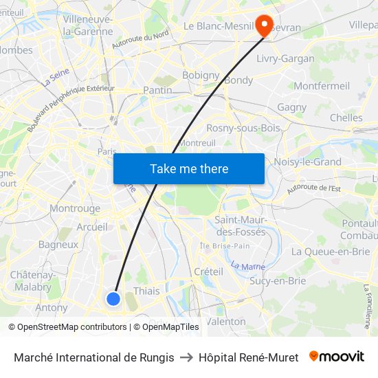 Marché International de Rungis to Hôpital René-Muret map