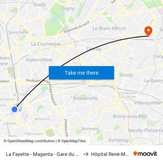 La Fayette - Magenta - Gare du Nord to Hôpital René-Muret map