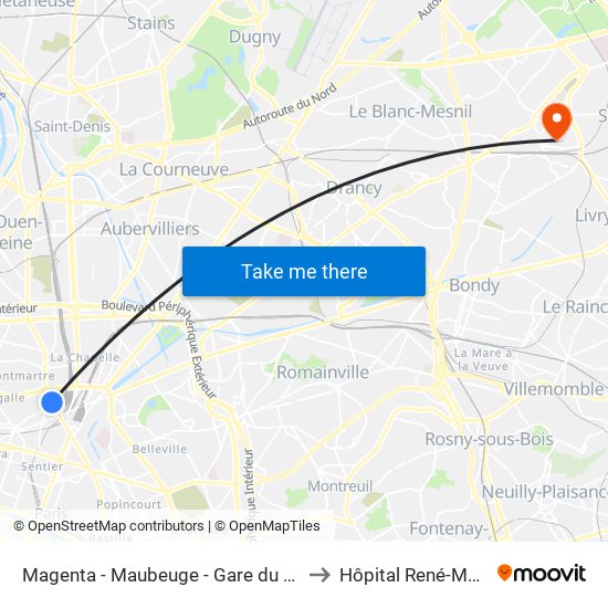 Magenta - Maubeuge - Gare du Nord to Hôpital René-Muret map