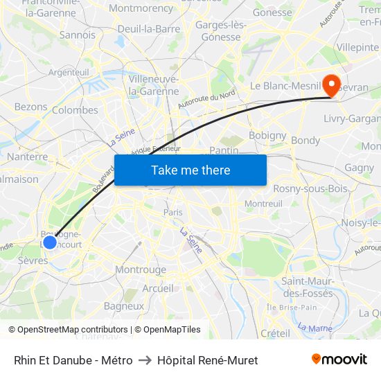 Rhin Et Danube - Métro to Hôpital René-Muret map