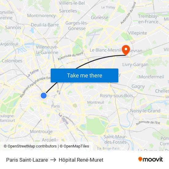 Paris Saint-Lazare to Hôpital René-Muret map