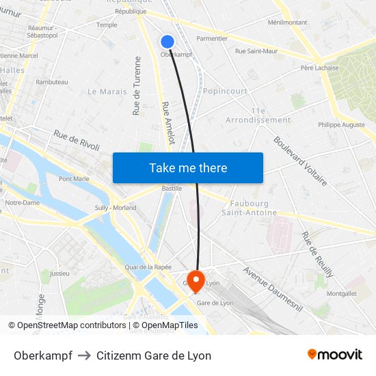 Oberkampf to Citizenm Gare de Lyon map